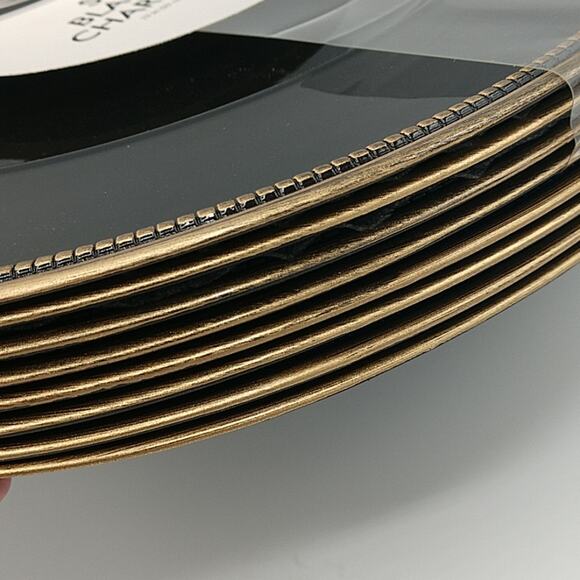 NWT 4 piece Black/Gold Edge Plates 13" - Picture 5 of 7